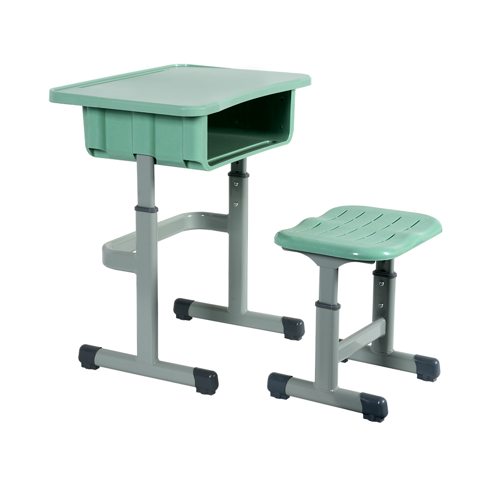 Light Green Child-Friendly Height-Adjustable Desk and Stool With Storage Shelf
