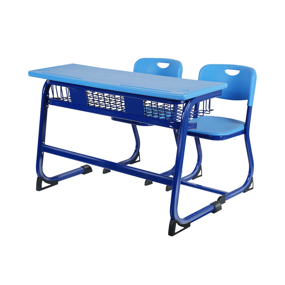 Double School Desk with Storage Basket and Ergonomic Office Chair Of School Bench and Desk
