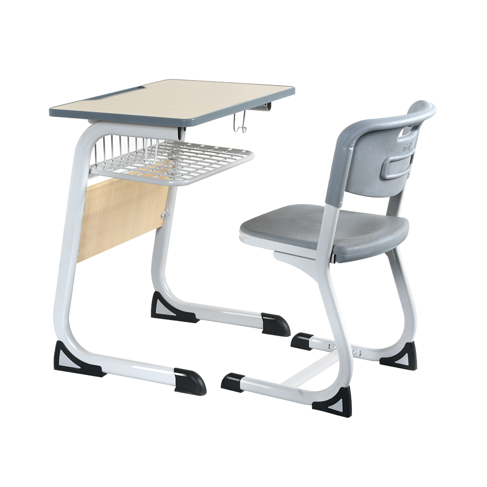 Single School Desk with Storage Basket and Ergonomic Office Chair Of School Bench and Desk