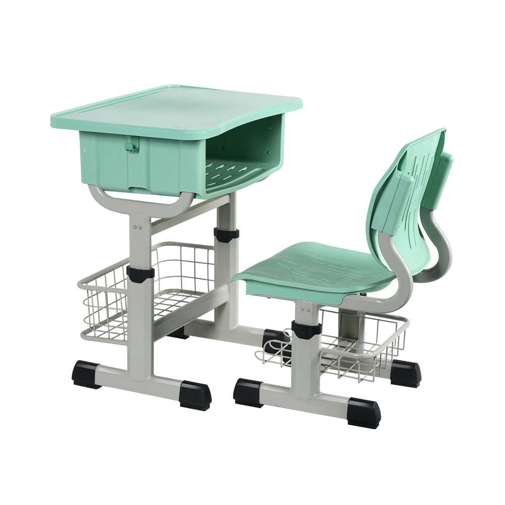 Light Green Child-friendly Height-Adjustable  Desk and Chair With Storage Shelf
