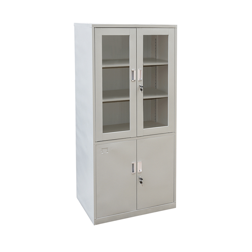 Modern Metal Glass and Lockable Compartments Storage Cabinet