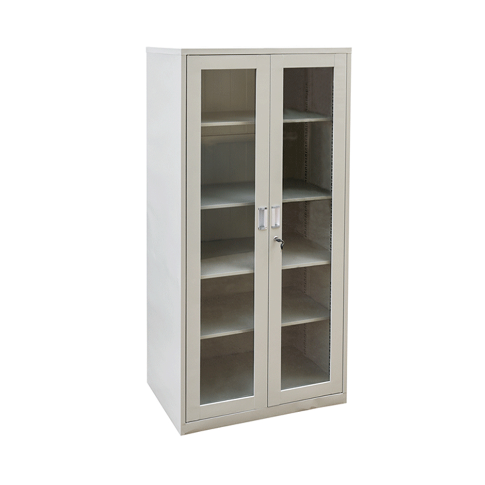 Modern Sleek Metal Glass-Door School Storage Cabinet