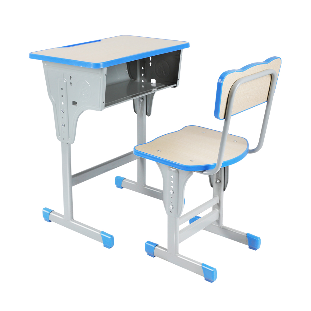 Single-Post Height-Adjustable School Desks and Chair Set (Single-Deck)
