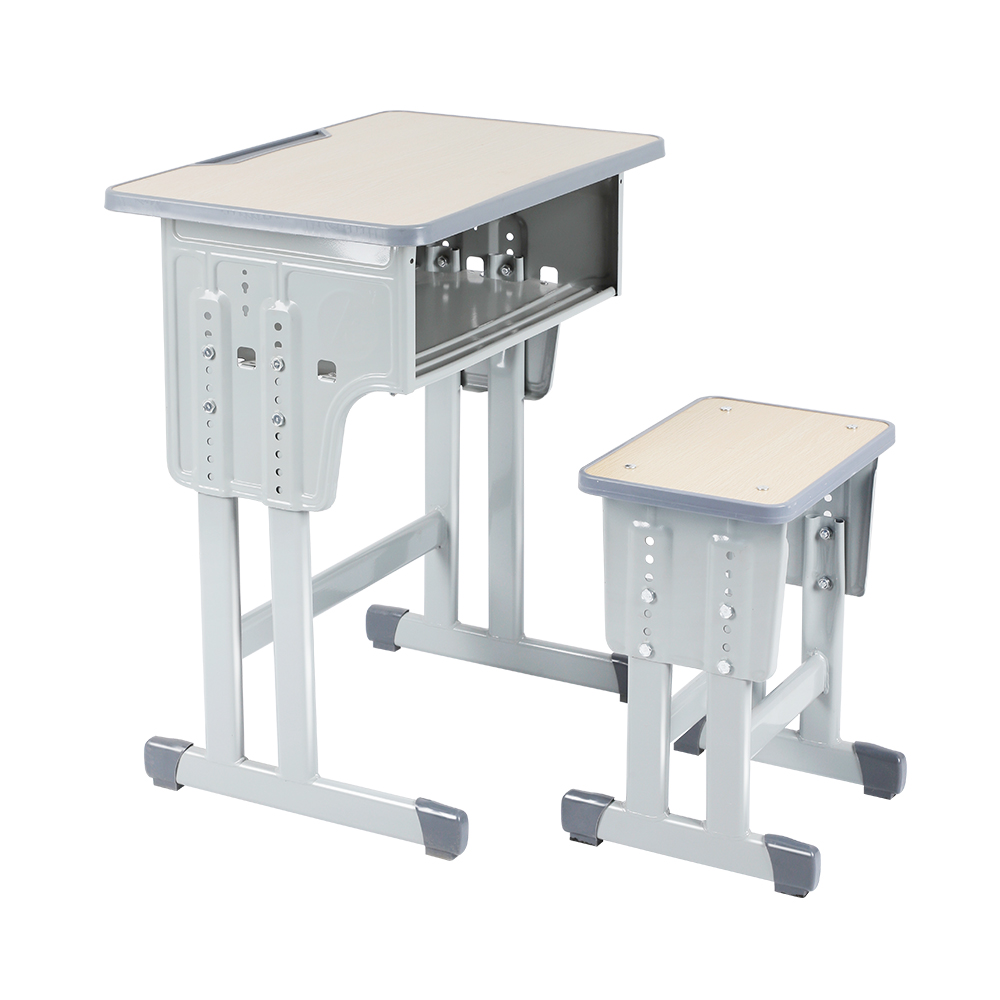 New Arrivals Double-Post Height-Adjustable School Furniture Student Desk and Stool With Covered Edge 