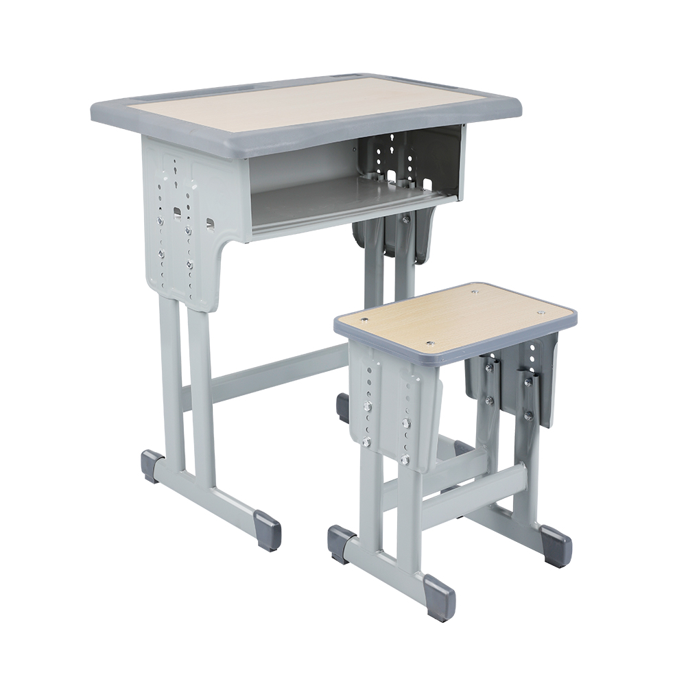 New Arrivals Double-Post Height-Adjustable School Desks and Stool Set With Covered Edge