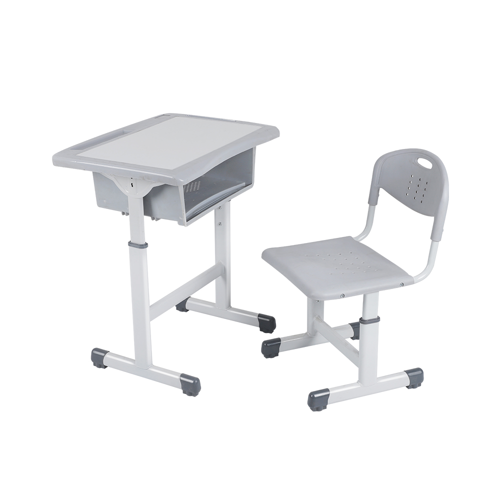 Single-Post Height-Adjustable Korean Style School Desks and Chair Set With Covered Edge